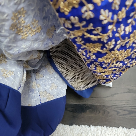 Blue, white, and gold flower lehenga - Picture 7 of 11